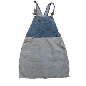 VTG Arizona Denim Bib Overall Dress Juniors M Blue white Railroad Mini‎ 90's y2k